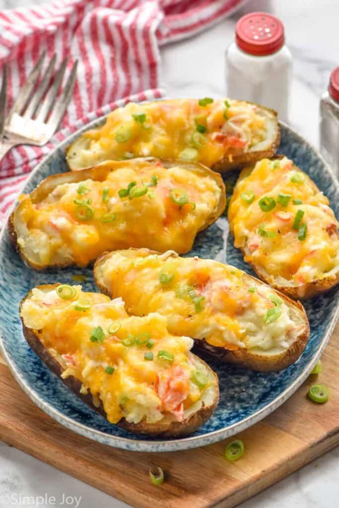 a platter of crab twice baked potatoes