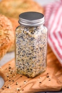 small spice bottle filled with everything bagel seasoning
