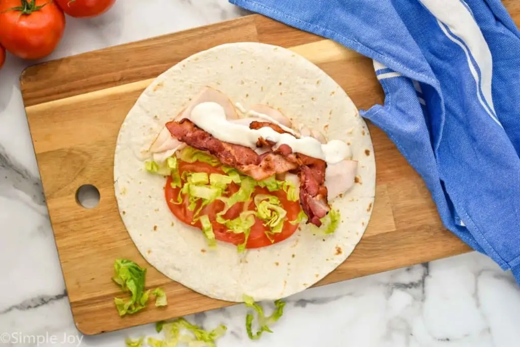 overhead of a blt wrap before being wrapped up