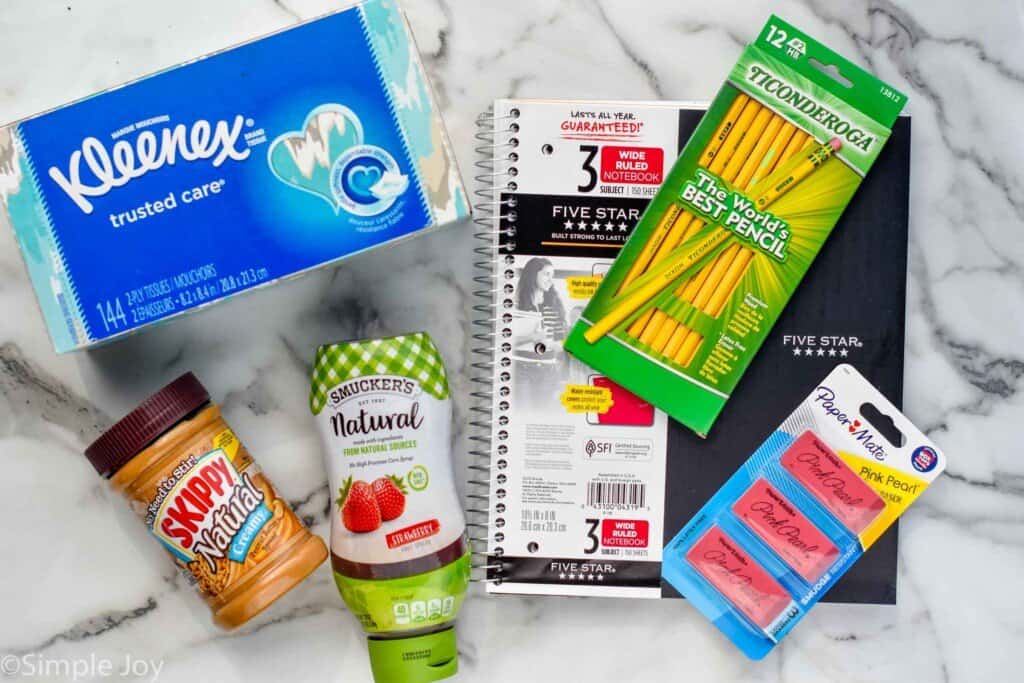 overhead view of a pile of school supplies