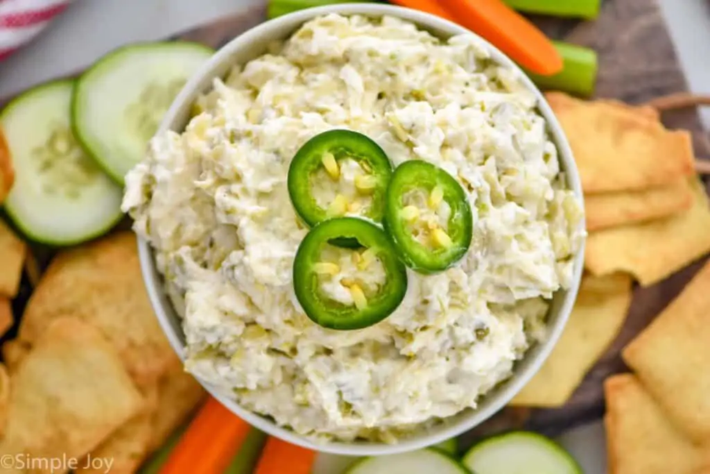 overhead of an artichoke dip recipe