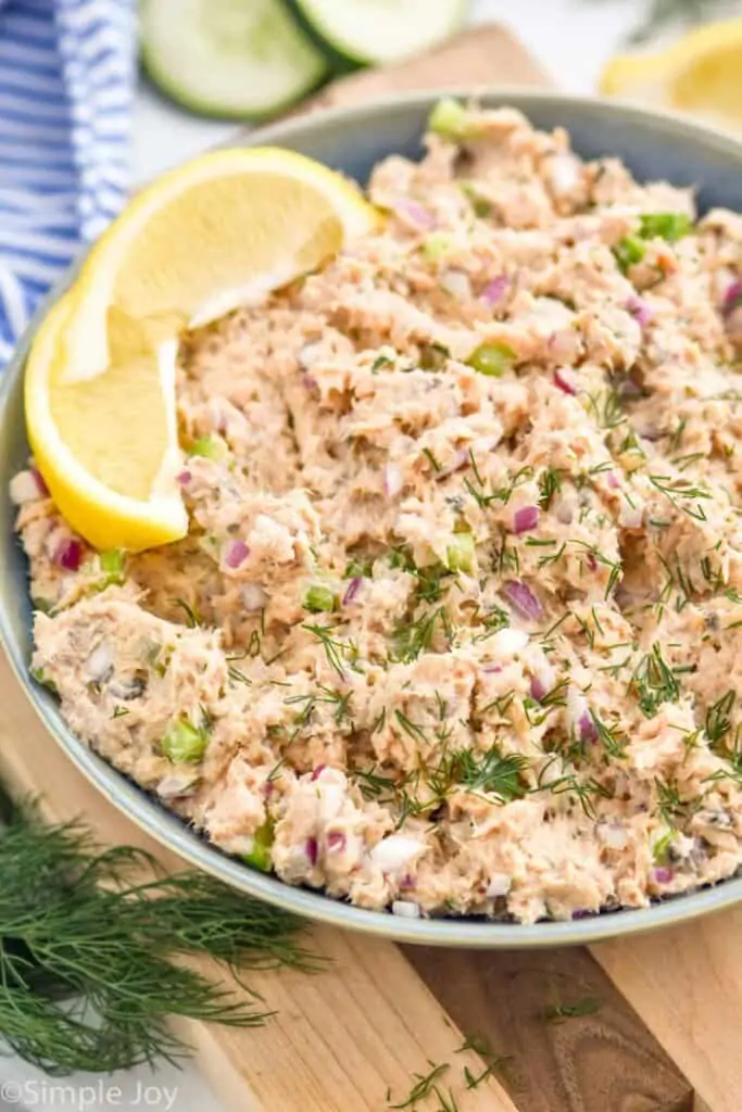 a bowl of salmon salad