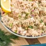 pintererest graphic of a bowl of salmon salad