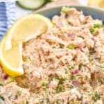 pintererest graphic of a bowl of salmon salad