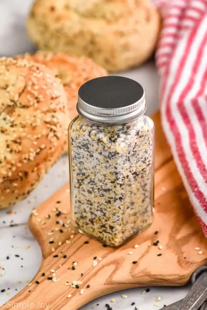 small bottle of homemade version of trader joes everything but the bagel seasoning