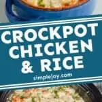 Pinterest graphic for crockpot chicken and rice casserole