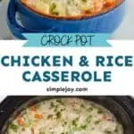 Pinterest graphic for crockpot chicken and rice casserole