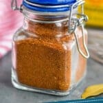 Pinterest graphic of homemade old bay seasoning in a small jar