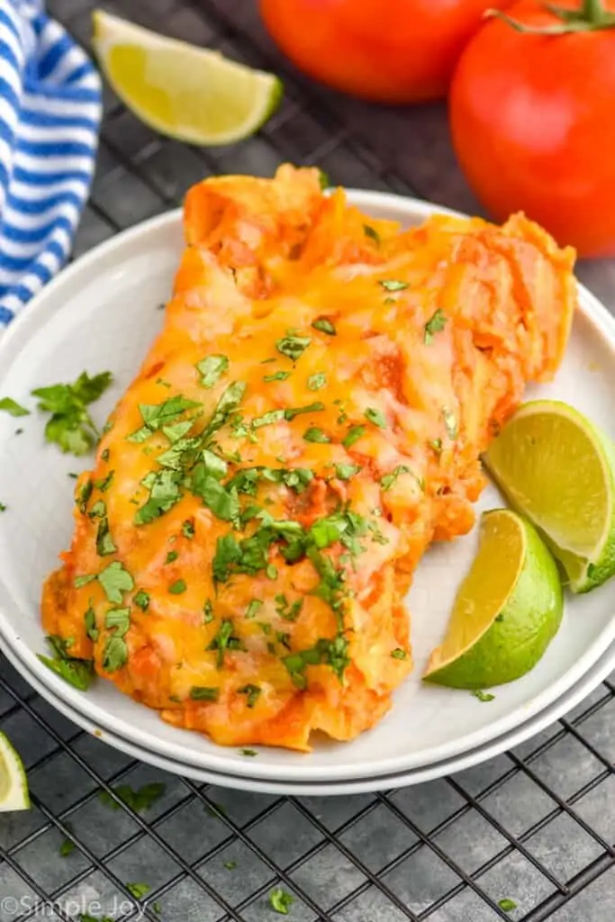 sweet potato and black bean enchiladas on a plate