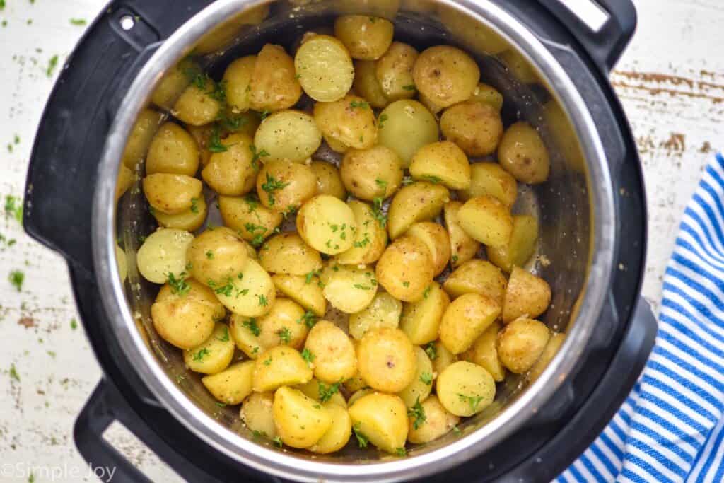 overhead of baby potatoes in an instant pot