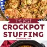 pinterest graphic of thanksgiving stuffing recipe made in a slow cooker