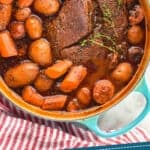 Pinterest graphic of overhead of a dutch oven pot roast