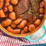 Pinterest graphic of overhead of a dutch oven pot roast