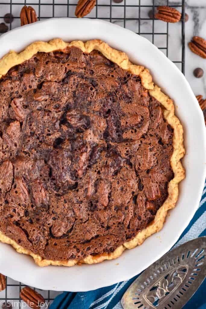 overhead picture of chocolate pecan pie recipe