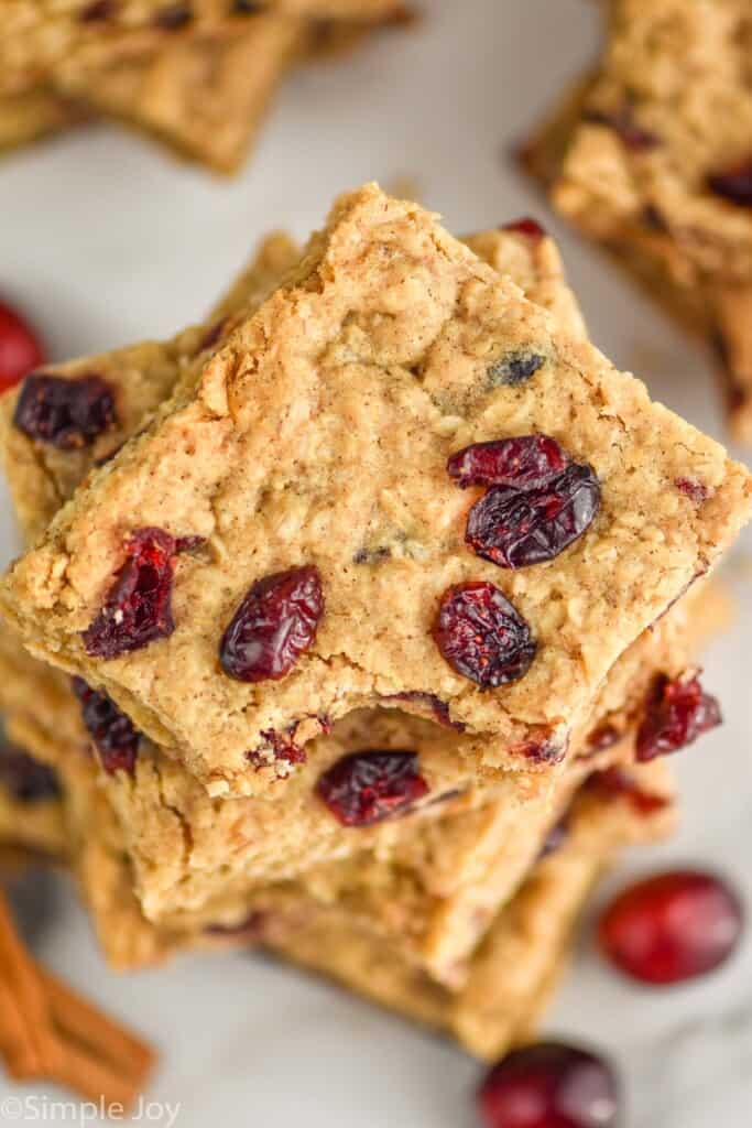 overhead of oatmeal bar recipe with cranberries