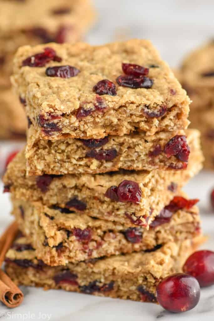 a stack of cranberry oatmeal bars