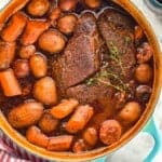 overhead of a dutch oven pot roast