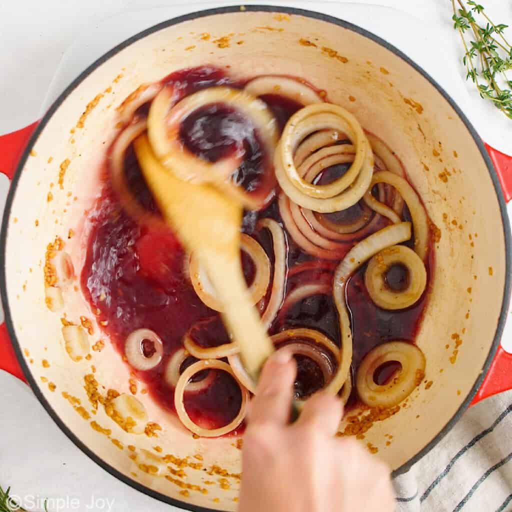red wine in a dutch oven to deglaze it