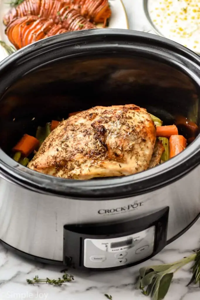 side view of a turkey breast in a crockpot