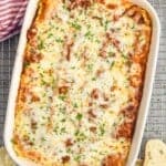 overhead of a baking dish full of turkey lasagna - 21