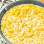 side view of a bowl of creamed corn recipe