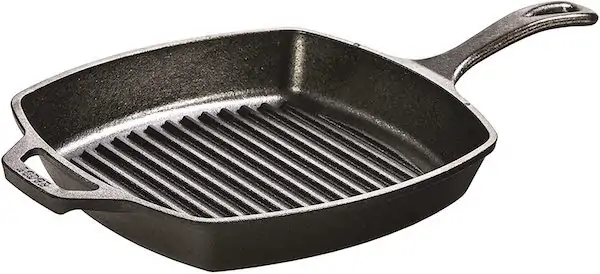 square lodge indoor grill pan with a handle