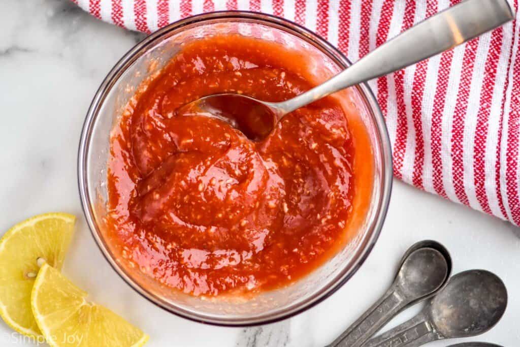 overhead of cocktail sauce mixed together