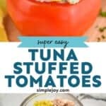 pinterest graphic of tuna stuffed tomatoes