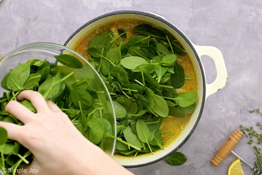 pouring fresh spinach into a soup pot - 12