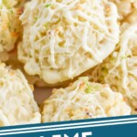 pinterest graphic oclose up of lime coconut macaroons
