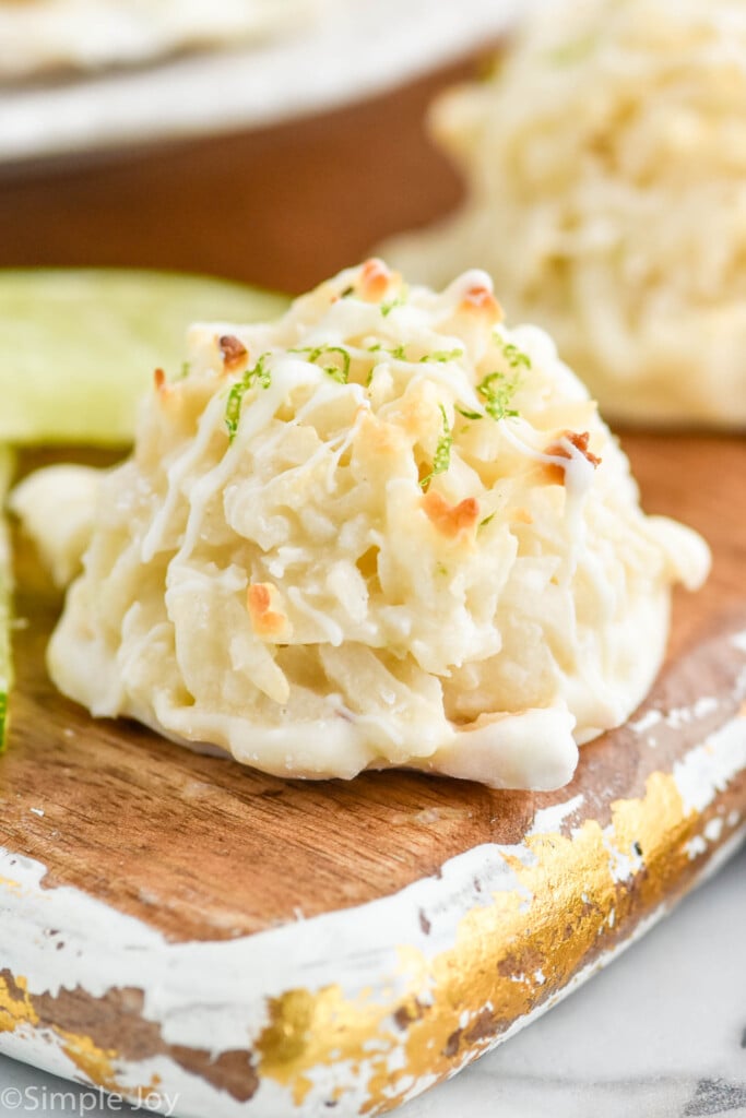 a lime coconut macaroon on a cutting board