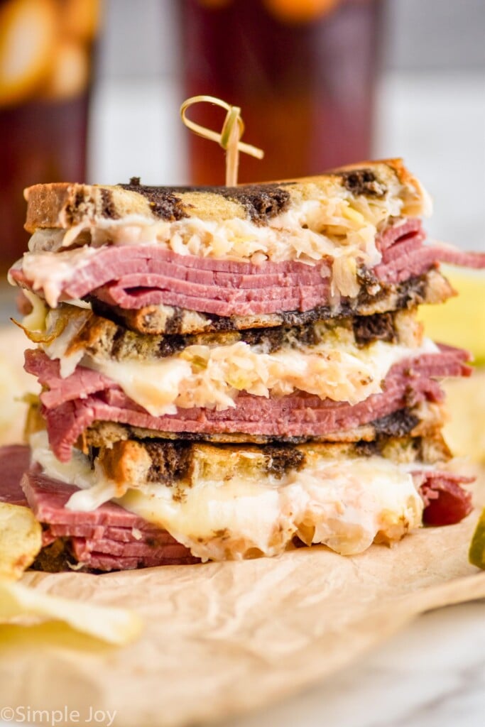 a stacked Reuben Sandwich Recipe