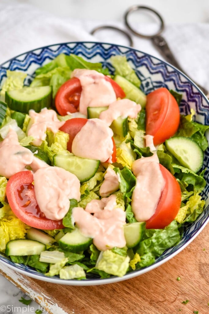 side view of a salad with Russian dressing