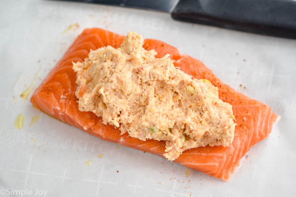 piece of raw salmon stuffed