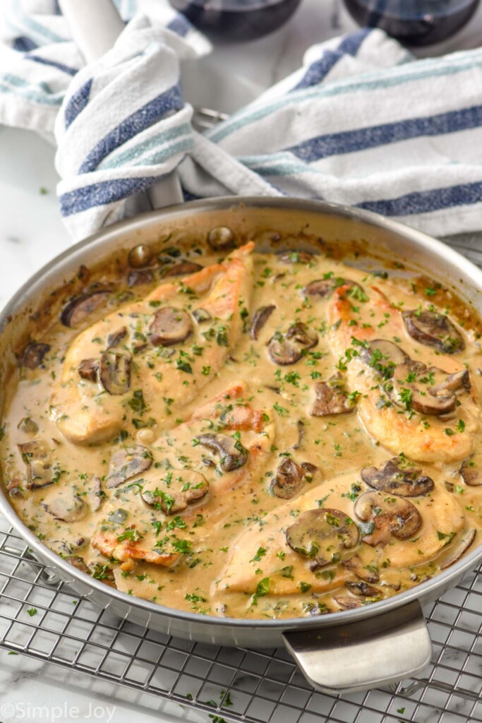 chicken and mushroom recipe in a skillet