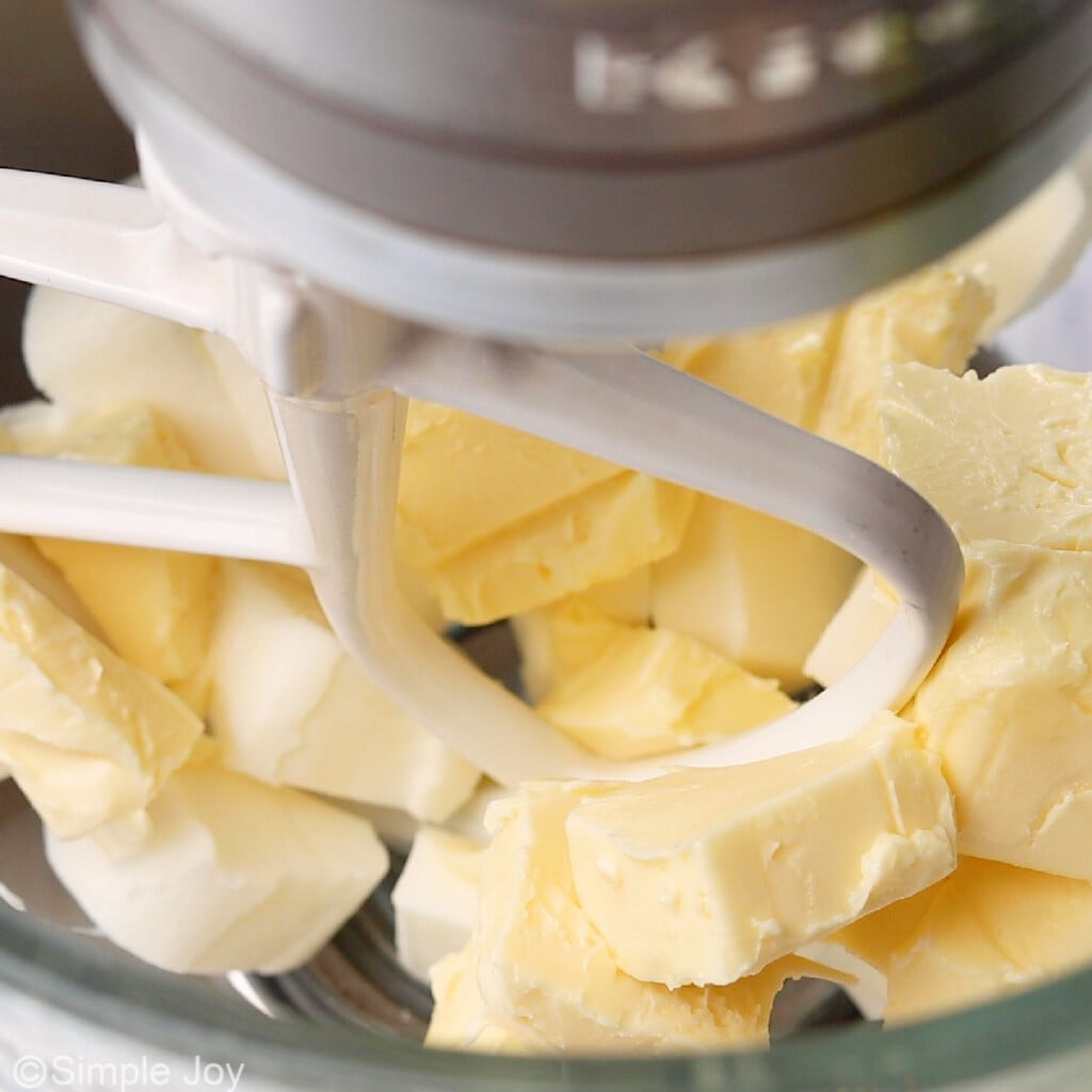 butter and shortening creaming together in a stand mixer