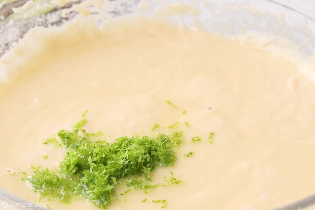 close up of cake batter with lime zest