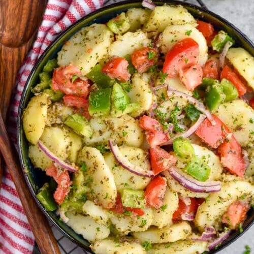 red potato salad with italian dressing Zesty Italian Potato Salad with Tomatoes
