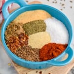 Overhead photo of Montreal Steak Seasoning ingredients in a blue bowl. - 9