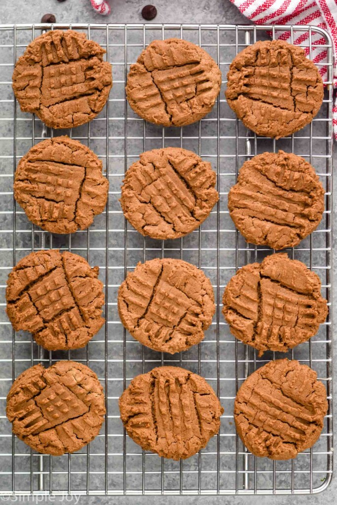 Overhead photo of chocolate peanut butter cookies.