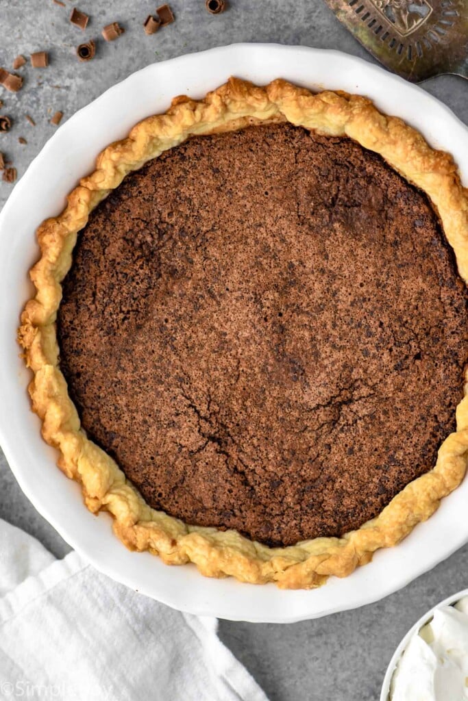 Overhead photo of chocolate chess pie.