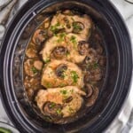 Overhead photo of crock pot pork chops recipe in a crock pot. - 21