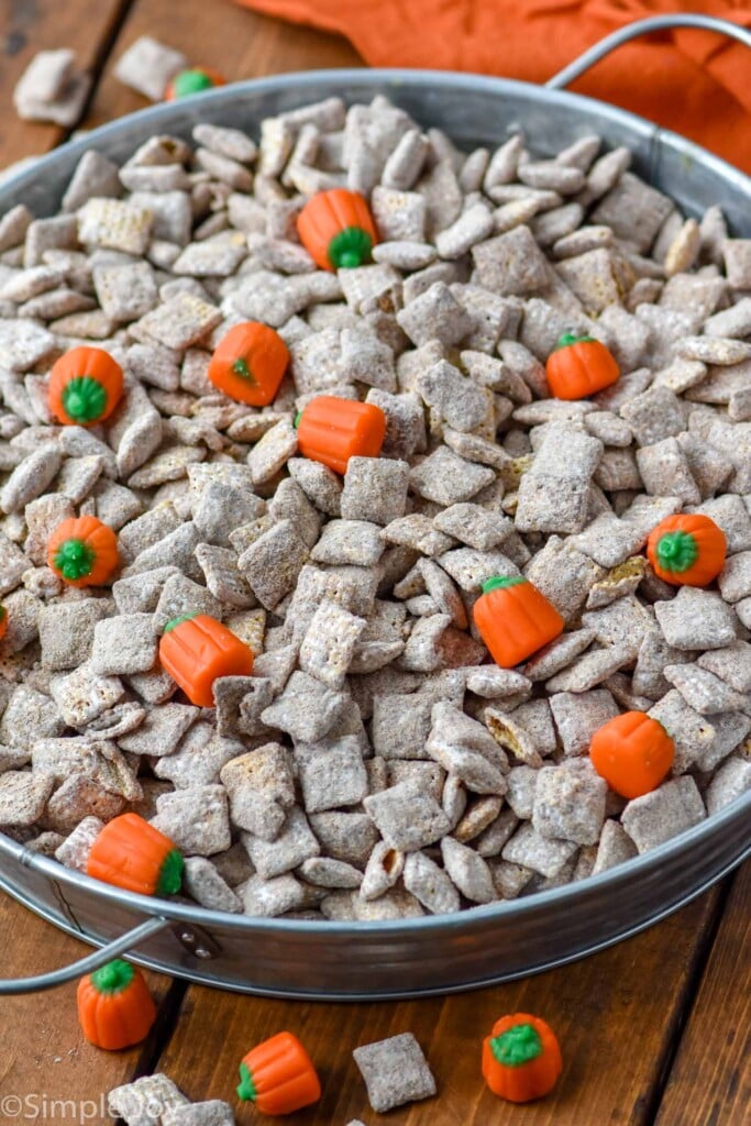 Overhead photo of Pumpkin Spice Muddy Buddies.