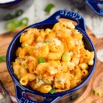 Overhead photo of a bowl of Buffalo Chicken Mac and Cheese - 10