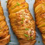 overhead of baked hasselback potatoes - 10