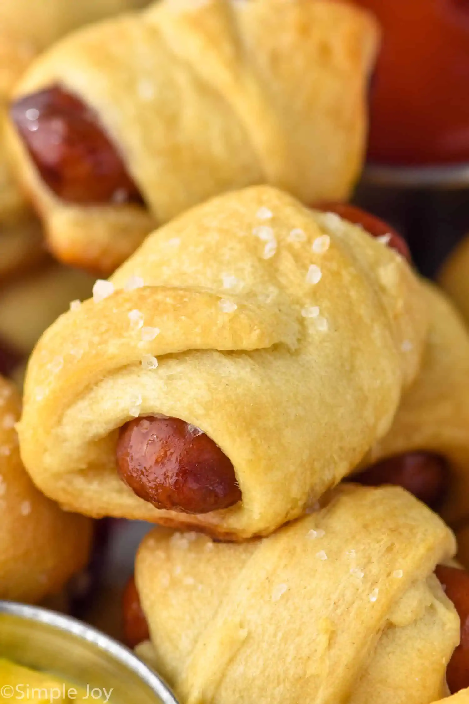 closeup of pigs in a blanket recipe