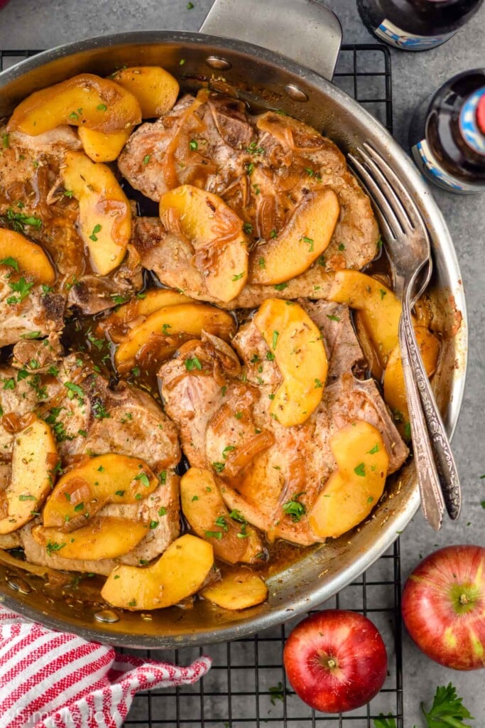 Overhead photo of Pork Chops with Apples