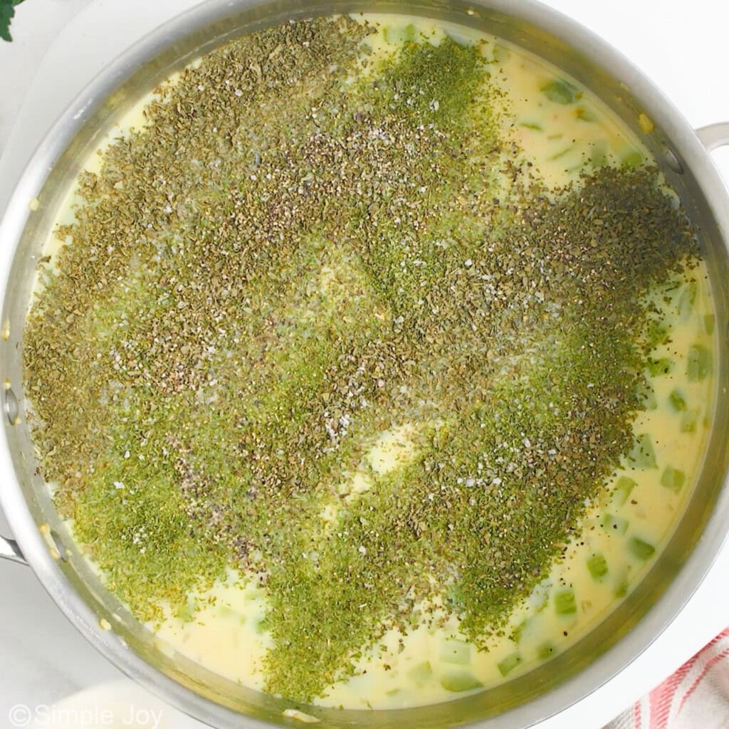 seasonings in a sauce for chicken noodle casserole