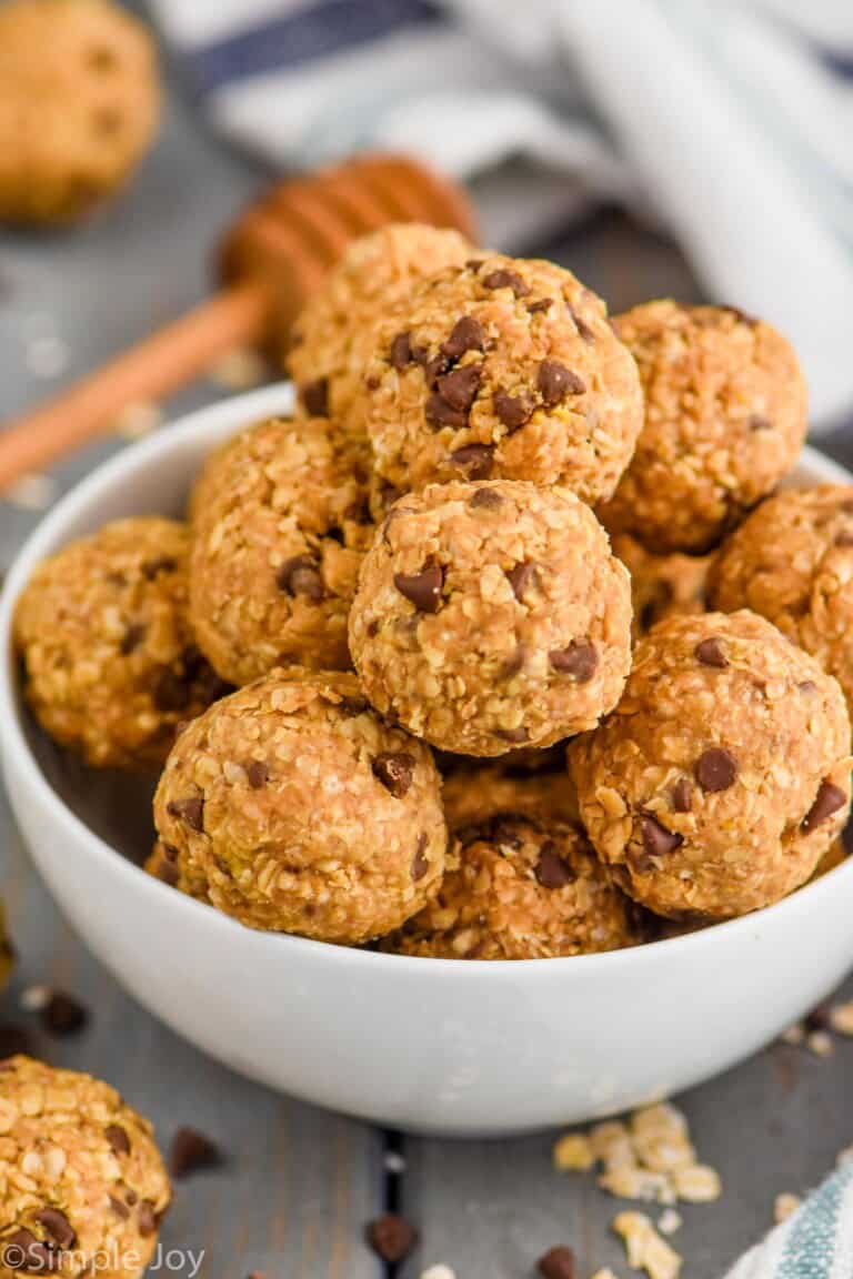 a bowl of no bake energy bites