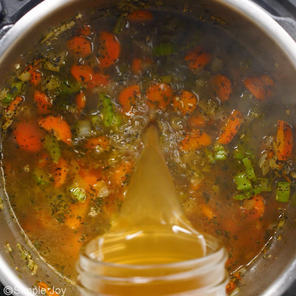 adding chicken stock to an instant pot - 6